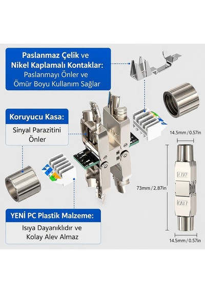 Cat7 Cat6 Cat6a Rj45 Kablo Birleştirici Ağ Kablosu Uzatma Aparatı