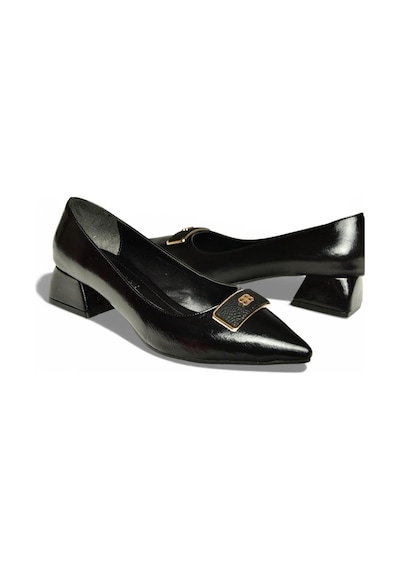 Fox Shoes Y820771260 Siyah Rustik Alçak Topuklu Kadın Ayakkabı Siyah