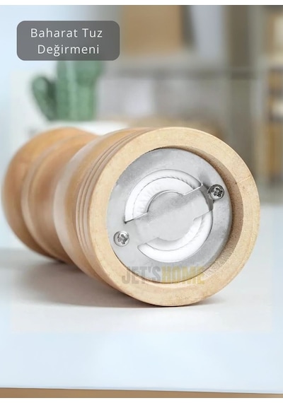 2 Li Set Karabiber Değirmeni Tuz Değirmeni Kalınlık Ayarlı Baharat Öğütücü Seramik Bıçaklı 13 Cm Ahşap