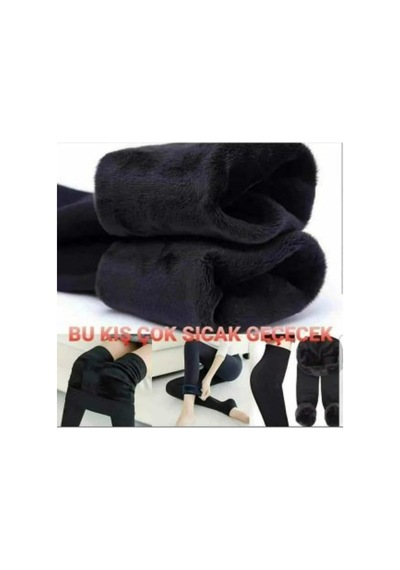Kadın Siyah Dikişsiz Termal Peluş Tayt Dış Giyim SiYAH