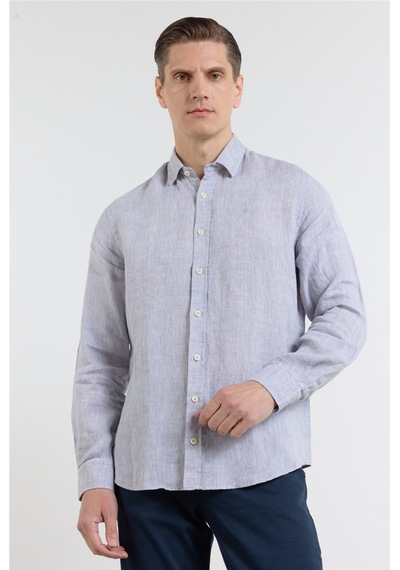 İmza Gri Uzun Kol Cepsiz Slim Fit Pamuk Gömlek 1004260163 L