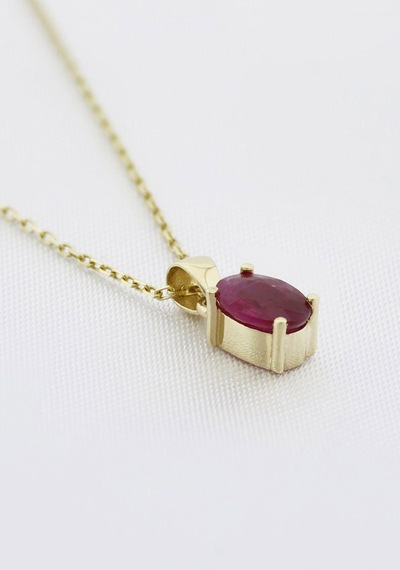 Yakut Oval Tektaş Kolye Sarı 39509775