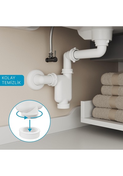 Comfort Yer Kazandıran Lavabo Sifonu Ve Süzgeç - 2 Parça, Kolay Temizlenir, Ayarlanabilir Koku