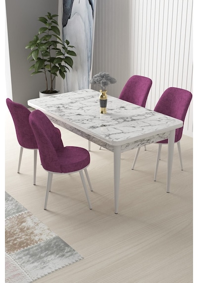 Canisa Concept Nil Serisi 70x110 Sabit Mutfak Masası Takımı Beyaz Mermer Desen Masa 4 Mor Sandalye Masa Beyaz/sandalyeler Mor Canisa Concept Nil Serisi 70x110 Sabit Mutfak Masası Takımı Beyaz Mermer Desen Masa 4 Mor Sandalye Masa Beyaz/sandalyeler Mor