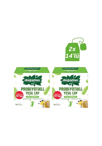 Doğadan Probiyotikli Yeşil Çay Açai Ananas 14lü X2