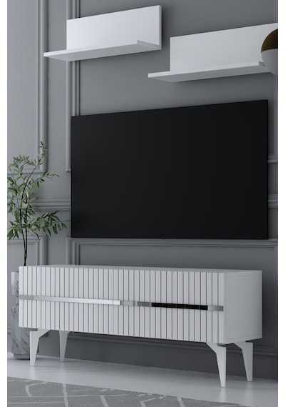 120dhdtür5bg Tedy Raflı Tv Sehpası Ünitesi Beyaz - Gümüş