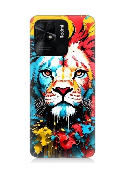 Xiaomi Redmi 10c Uyumlu Renli Boyalı Aslan Yüzü Desenli Silikon Kılıf