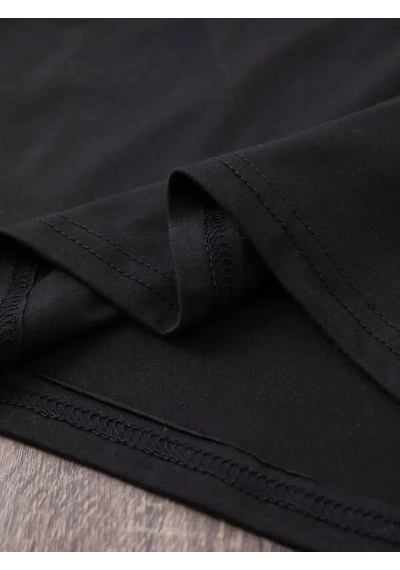 Modi Baskılı Oversize Bisiklet Yaka T-shirt - Siyah Açık Siyah