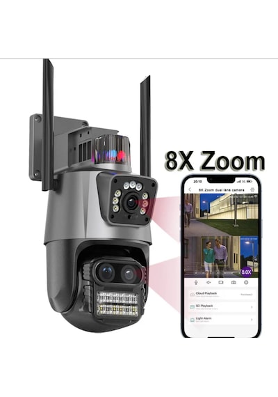 Ip66 Su Geçirmez 9mp Çift Lensli 8x Zomlu Wifi Ptz Çakarlı Kamera