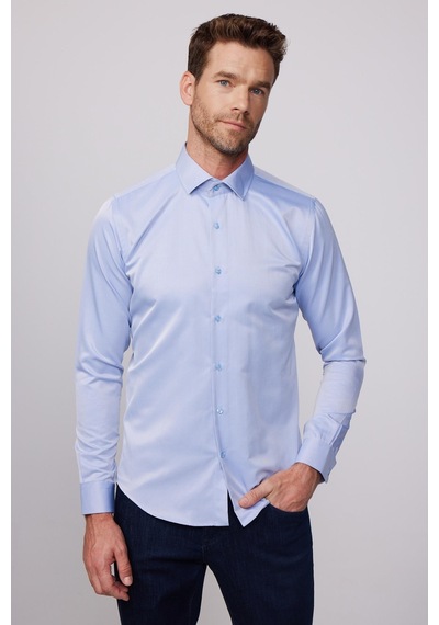 Tudors Slim Fit Pamuklu Düz İndigo Erkek Gömlek-28023-ındigo İndigo
