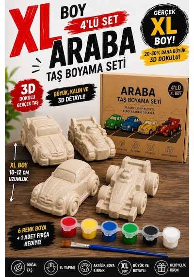 3d Araba 4'lü Taş Boyama Seti 4'lü Figür, 6 Renk Boya Ve 1 Fırça Çocuklar Ve Çiftler Aktiviteçocuk Gelişimi Boyama Etkinlik Seti Zoo Painting