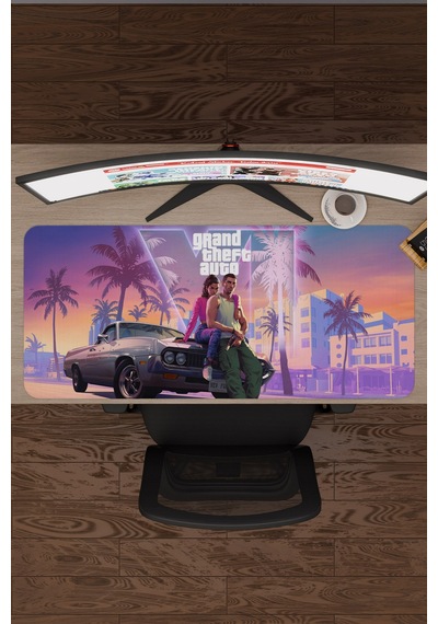 Gta 6 Kaymaz Dikişli Kauçuk Oyuncu Mousepad V5 - 90x40 Xxl Gaming Mouse Pad Fare Altlığı
