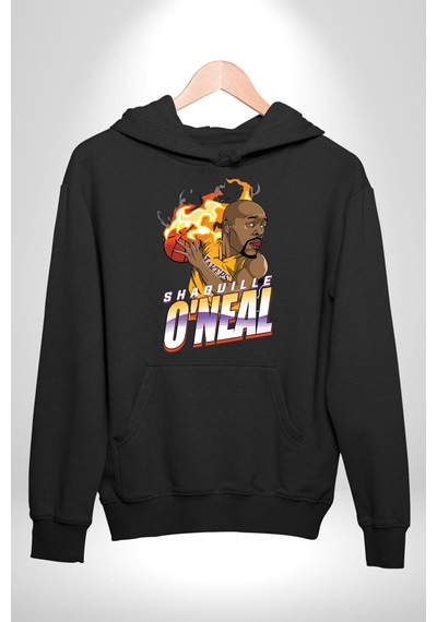 Basketbol Shaquille Oneal Star Ateş Topu Kadın Erkek Siyah Kapüşonlu Sweatshirt Hoodie Siyah