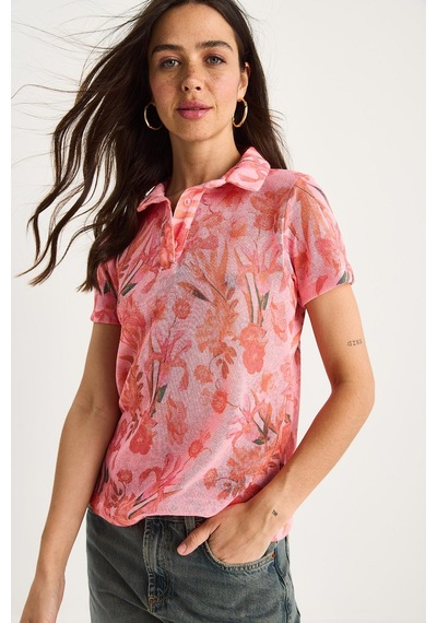 Shade Kadın Polo Yaka Desenli Dijital Baskılı Regular Yazlık Örme Bluz 60282016 - Pembe Shade Kadın Polo Yaka Desenli Dijital Baskılı Regular Yazlık Örme Bluz 60282016 - Pembe