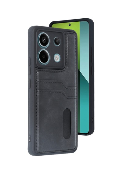 Xiaomi Redmi Note 13 Pro 4g Uyumlu Kılıf Sara Kartvizitli Deri Kılıf - Siyah