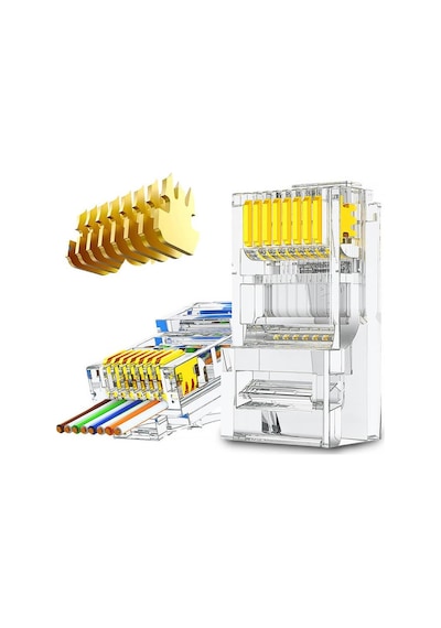Koodmax - 100 Adet - 50u" 50 Micron Gold Plated Cat6 Ez Rj45 Delikli Konnektör Yeni Nesil Jack Uç