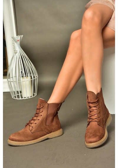 Fox Shoes R374961902 Taba Süet Yanı Lastikli Klasik Kadın Bot Taba