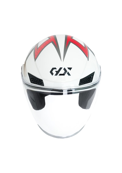 Gp Gx Mks005-Pwrg Şeffaf Vizörlü Motosiklet Yarım Kask Beyaz Kırmızı