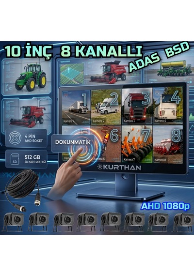 10 İnç 8 Ch Dokunmatik Ekran 8 Adet Ahd 1080p Kamera 512 Gb Dvr Adas Bsd 12 24 Volt