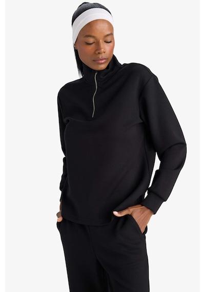 Defacto Oversize Geniş Kalıp Yarım Fermuarlı Modal Sporcu Sweatshirt D7126AX25SP Siyah