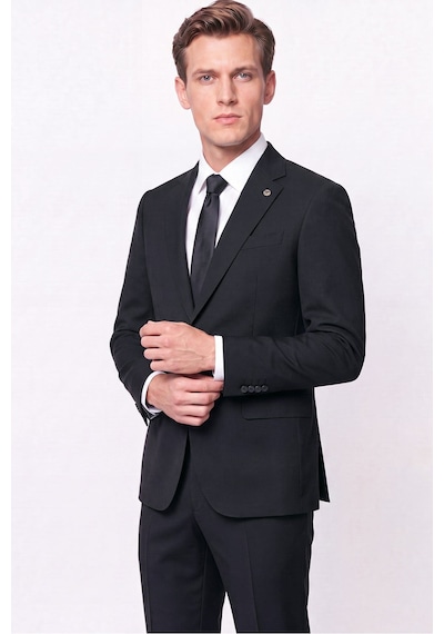 Efor Slim Fit Mono Yaka Çift Yırtmaç Yünlü Siyah Takım Elbise Tk 949
