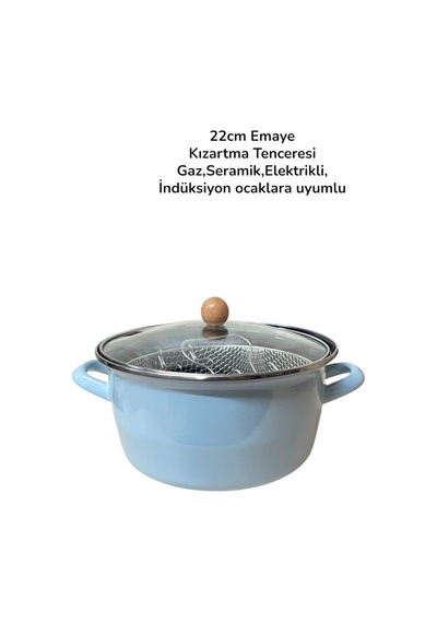 Lüks Emaye Kızartma Tenceresi 22 Cm Mavi