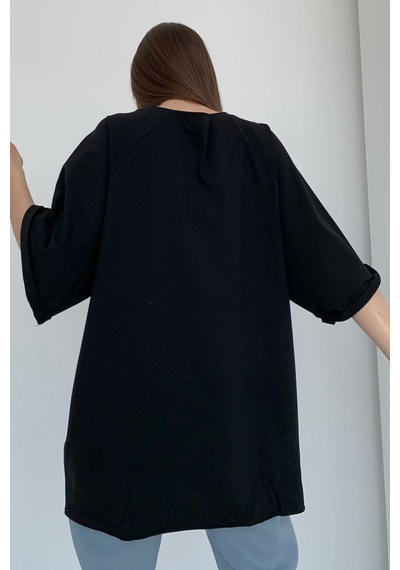 Madmext Siyah Oversize Basic Kadın Tişört-siyah Siyah