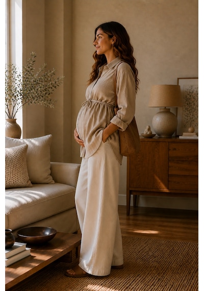 Luvmabelly Myra4302 Doğal Müslin Yazlık Hamile Gömlek Bluz - Bej