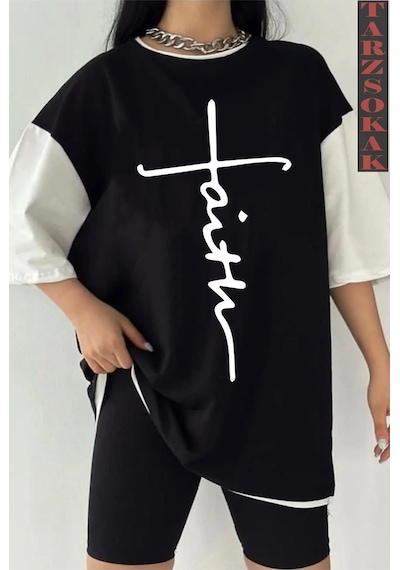 Startmore Siyah Oversize Baskılı Unisex Tshirt Beyaz