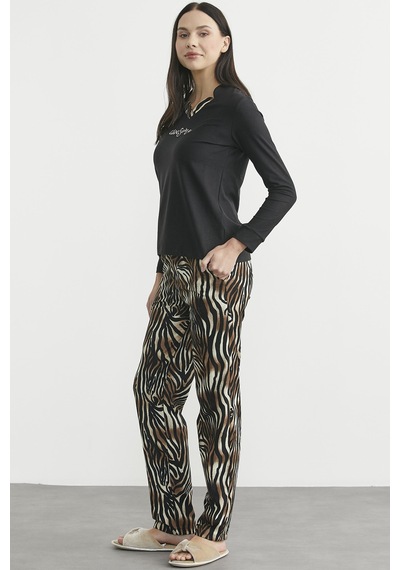 Sementa Leopar Kombinli Pijama Takım - Siyah Siyah