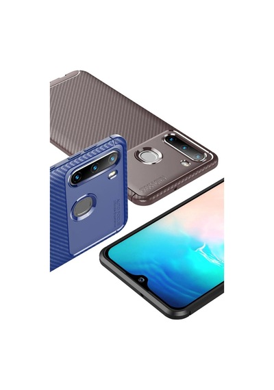 Samsung Galaxy A21 Kılıf Auto Focus Karbon Kapak - Kahverengi
