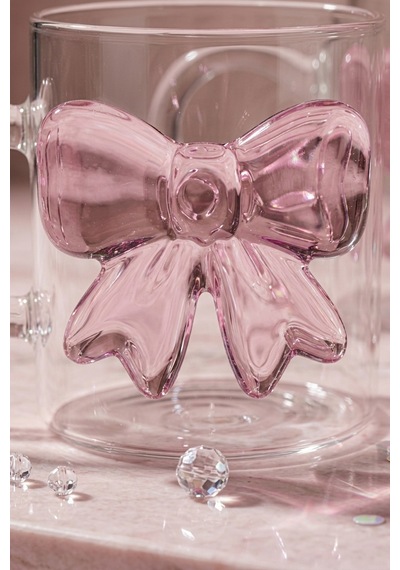 Kapris 2 Adet Pembe Fiyonklu Kulplu Cam Kupa Bardak 400 Ml 7208