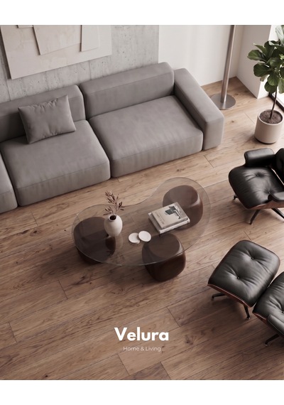 Modern Orta Sehpa & Küre Sehpa & Top Sehpa & Şeffaf Fasulye Cam & Koyu Ceviz Zar