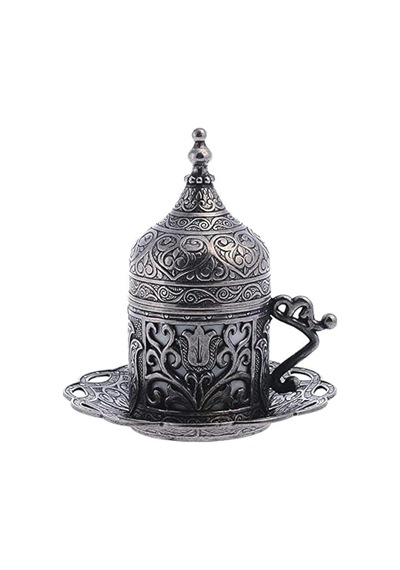 1 Adet Türk Yunan Arap Kahvesi Espresso Fincanı Tabağı Lale Siyah Diğer