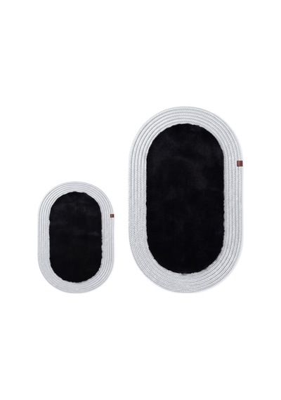 Banyo Paspası Takımı 60x100+40x60 Cm Düz Siyah & Gümüş