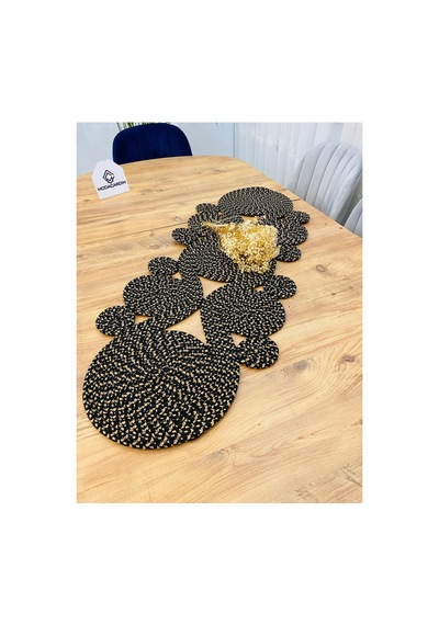 Jüt, Hasır,sarmal Model, Dekoratif Masa Örtüsü, Runner 40x110 Cm, Sehpa Örtüsü, Bohem Tarzı Jüt Siyah Jüt Siyah