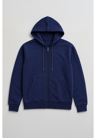 Markapia Erkek Fermuarlı Kapüşonlu Cepli Sweatshirt İndigo