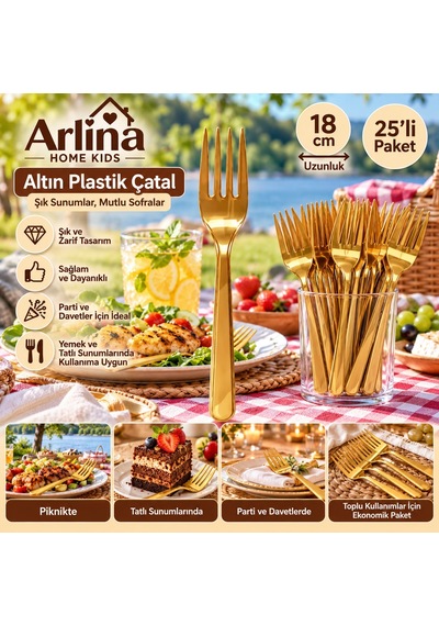 25li 18 Cm Altın Plastik Çatal