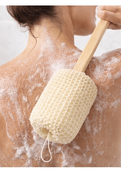 Beylini Sisal Ahşap Saplı Sırt Lifi Banyo Sırt Kese Fırçası Vücut Peeling Ölü Deri Temizleme Çubuğu 26cm Sap