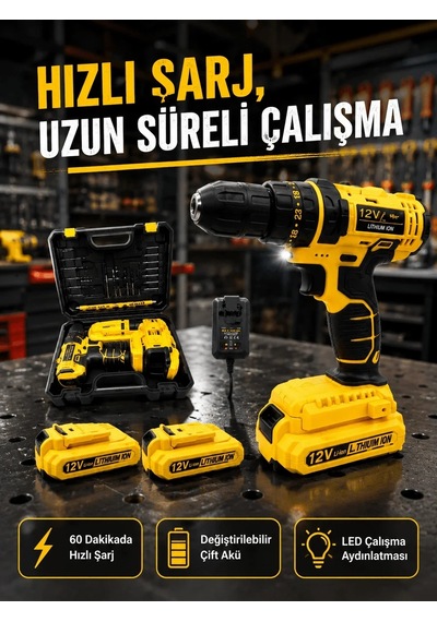 Lb Ev Ve Atölye İçin 12v Akülü Matkap Plastik Mandren Ve Metal Şanzıman