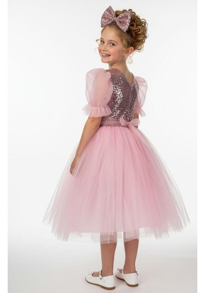 Mnk Baby & Kids Balon Kol Pul Payet Kız Çocuk Tütü Elbise M00751 Pembe