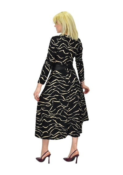 Kadın Krep Zebra Desenli V Yaka Elbise Bgl-st03537 001
