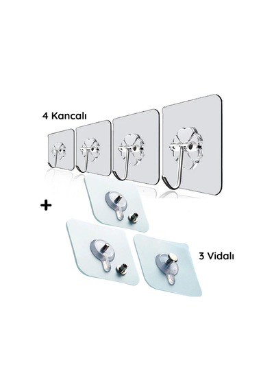 4 Adet Kancalı + 3 Adet Vidalı Şeffaf Ultra Güçlü Kendinden Yapışkanlı Süper Askı 7 Adet Turuncu Diğer