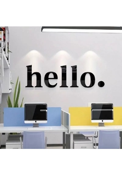 Mey İthalat 100x35 Cm Dev Boy "hello." Yazılı Kırılmaz Pleksi Ayna - Premium Ofis Ve Villa Antre Dekoru Sarı