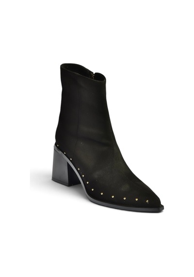 Fox Shoes Z308400102 Siyah Süet Kalın Topuklu Pimli Kadın Bot