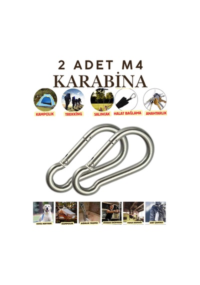 2 Adet 4 Mm Karabina Paslanmaz Çelik Karabina Kamp Ekipmanı Tırmanma Dağcılık Salıncak Hamak Askı Gümüş Gümüş