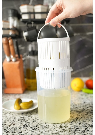 Süzgeçli Kilit Kapaklı Zeytin Turşu Saklama Kabı Mikrodalgada Kullanıılabilir 1500 Ml G-16 Plast Diğer