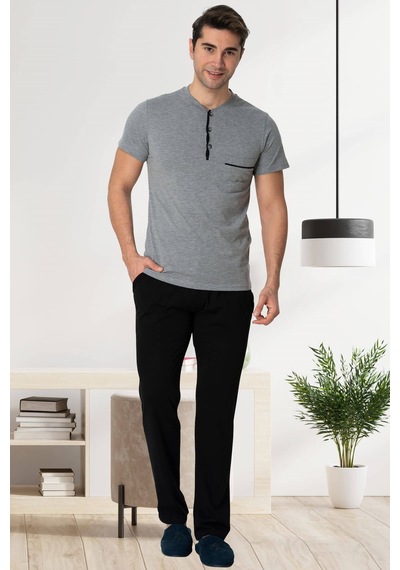 Mecit Pijama Mecit 2769 Gri Büyük Beden Şortlu Erkek Pijama Takımı Gri