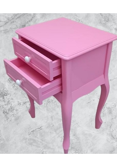 Komodin 90359model Klasik Kayın Aslan Ayak Parlak Pembe Lake Çift Çekmece El Yapım