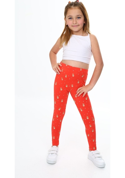 Toontoy Kids Toontoy Kız Çocuk Tavşan Baskılı Tayt Nar Çiçeği